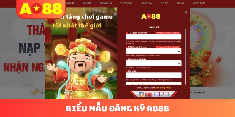 Biểu mẫu đăng ký tài khoản AO88